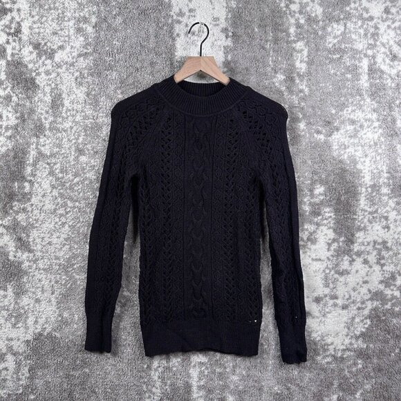 Free People Sweater Small Womens Black Open Knit Pullover Lace Detail - Picture 1 of 8